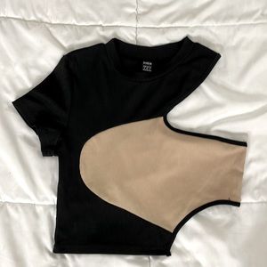 Tan/Black Clock Block Cut Out Crop Top